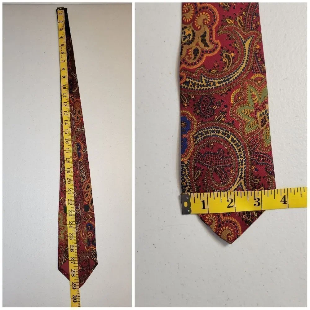 J Crew Vintage Paisley Silk Tie in Red and Gold Men's Necktie Made By Hand USA